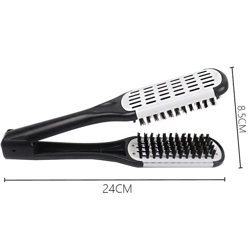 Pro Hairdressing Straightener Hairbrush Nylon Hair Straightening Double Brushes V Shape Comb Clamp Not Hurt Styling Tools DIY