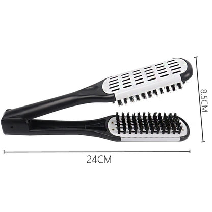 Pro Hairdressing Straightener Hairbrush Nylon Hair Straightening Double Brushes V Shape Comb Clamp Not Hurt Styling Tools DIY