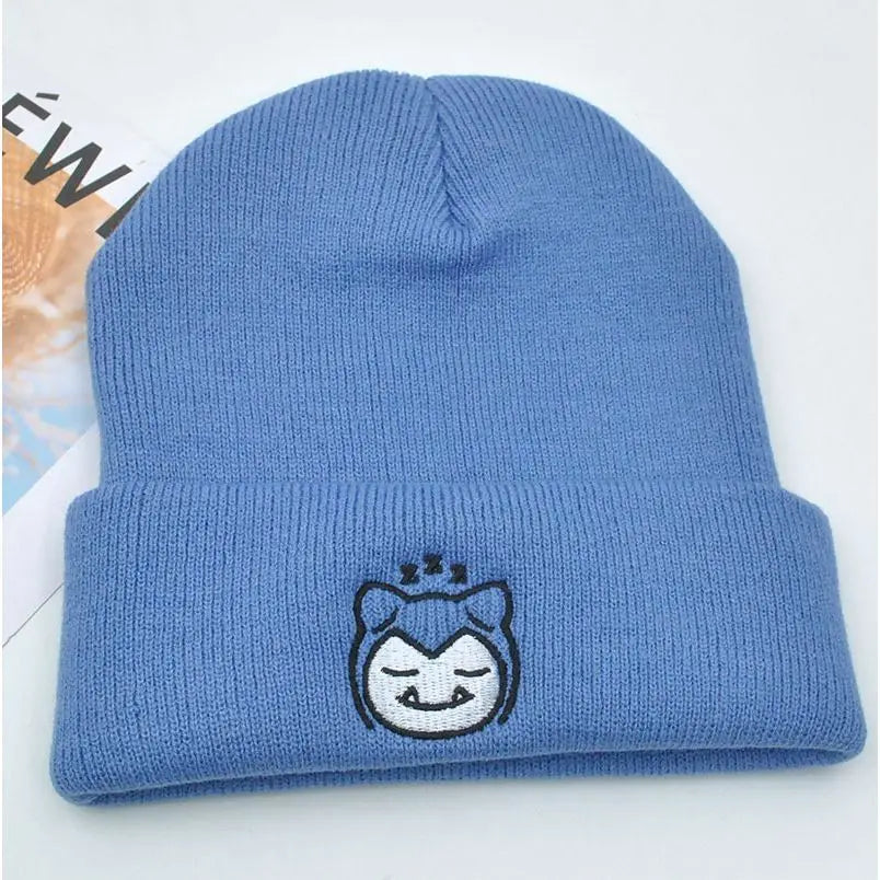Pokemon Snorlax Ditto Psyduck Beanies Women Winter Warm Hat Anime Solid Color Funny Embroidery Cap For Men Knitted Bonnet Unisex