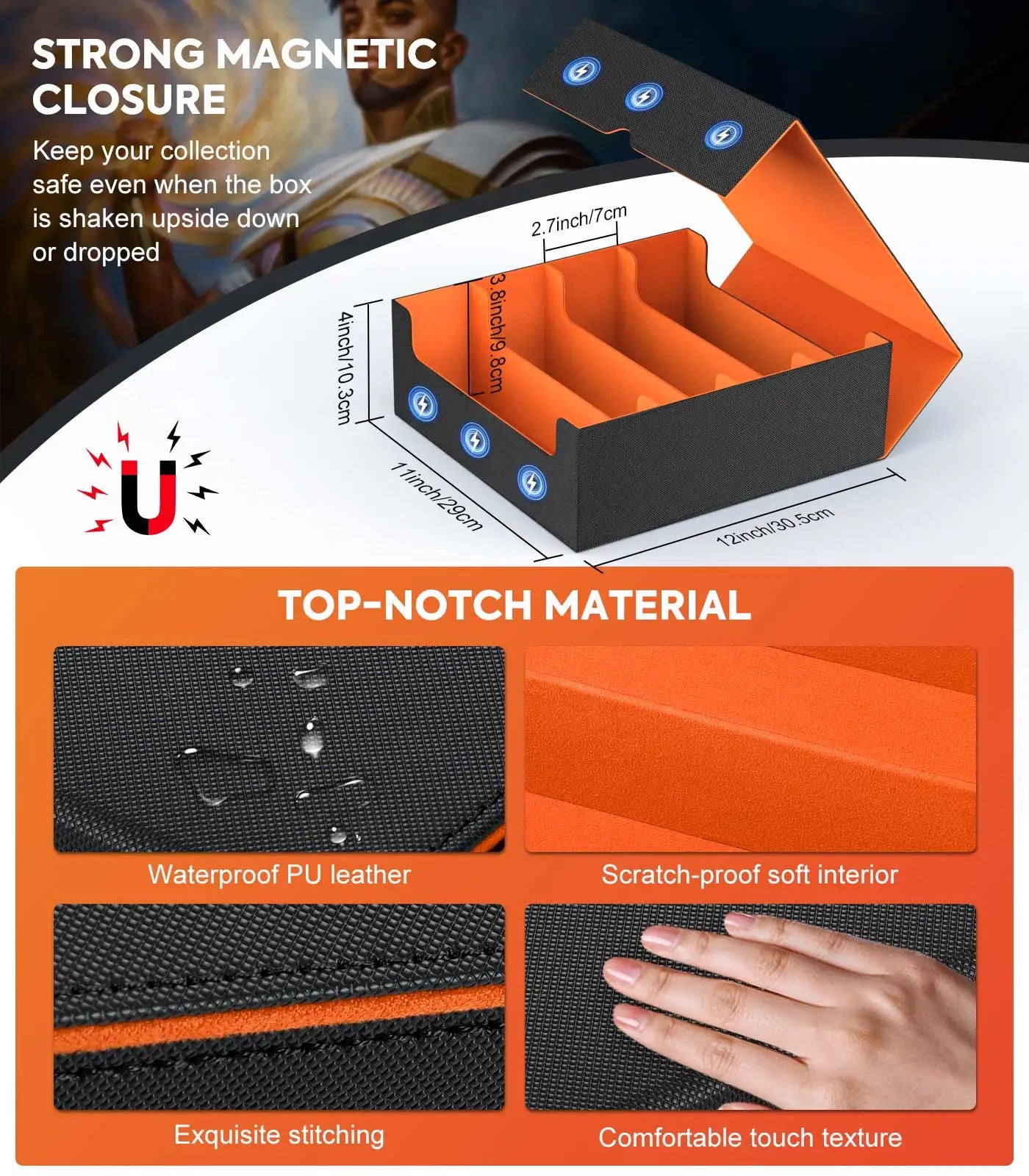 MoKo Trading Card Storage Box 3800+ MTG Deck Box with 24 Colorful Dividers & 5 Card Supporters 5 Row Commander Card Deck Box