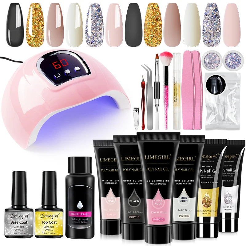 LIMEGIRL Acrylic Manicure Kit UV LED Light Semi-Permanent Gel Varnish Kit Gel Extension Nail Kit Dryer Soak Manicure Tool Kit