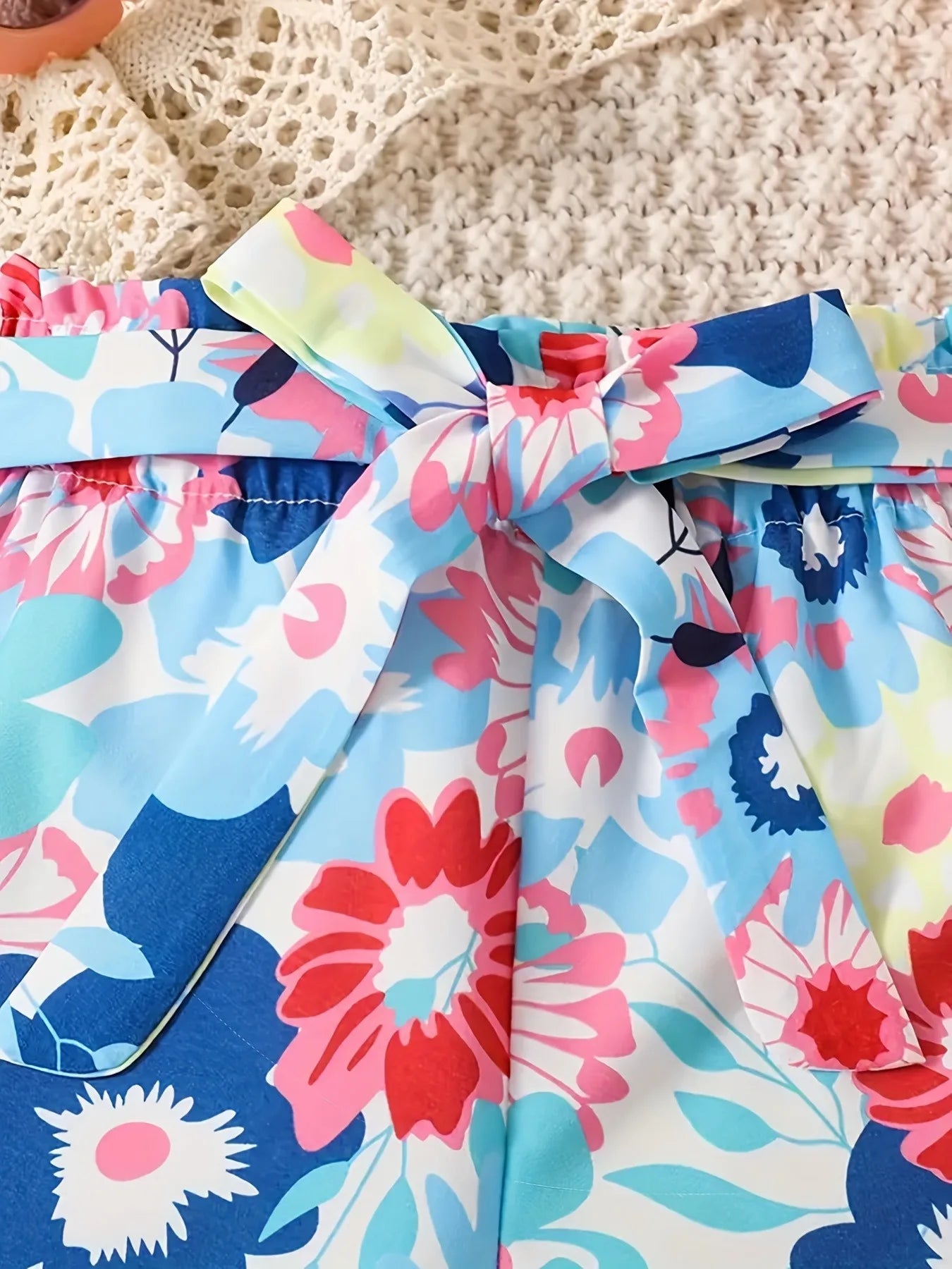 Girls 2-Piece Princess Outfit - "Princess You Glow Girl" Print Ruffle Sleeve T-Shirt & Floral Print Belted Shorts Set for Kids