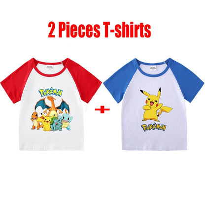 1/2 Pieces Pokemon Cartoon Tees For Boys Clothing Summer Children 100% cotton Short Sleeve T-shirts Printed T-shirt for girls