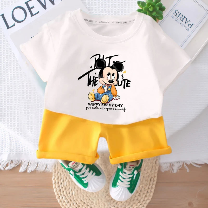 DISNEY Cartoon Printed Boys T Shirt Sets Summer Breathable Kids Short Sleeve Top and Shorts Two Piece Set Child Casual Outfits