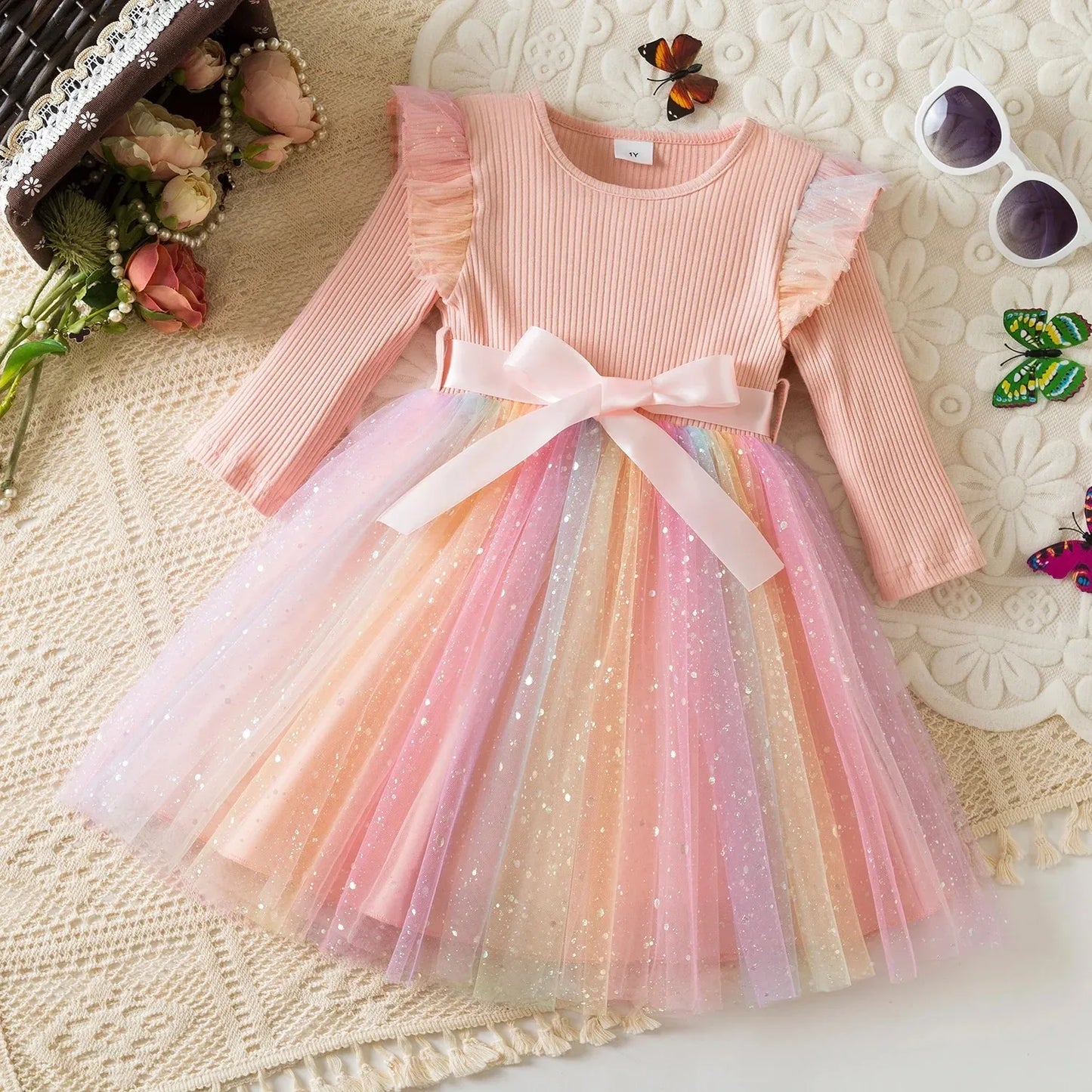 K-Pop Hunters Zoey Mira Rumi Colorful Princess Dress for Kids Girls Casual Long Sleeve Sequin Mesh Dresses Party Gift 1-5Y