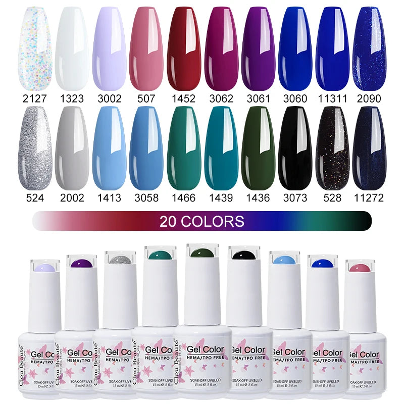 Clou Beaute 20pcs TPO & HEMA FREE Nail Gel Polish Set Red Pink Nude UV LED Soak Off Polish Gel Nail Semi Permanent Nail Varnish