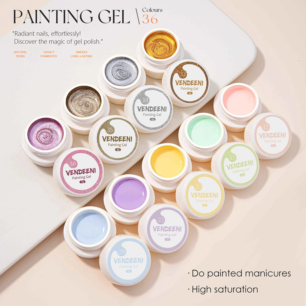 Vendeeni 36 Colors/set DIY Painting UV Gel Graffiti Drawing Nail Art Design Gel Nail Polish With Color Card TPO/HEMA FREE