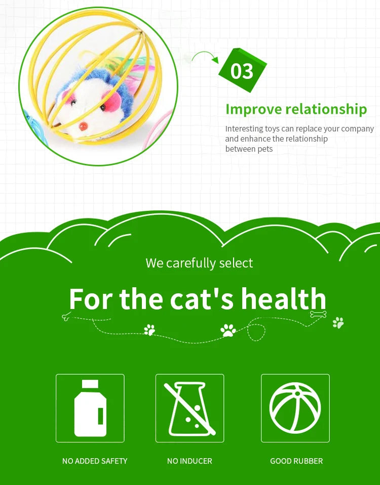 Cartoon Pet Cat Toy Stick Feather Rod Mouse Toy With Mini Bell Cat Catcher Teaser Interactive Cat Toy