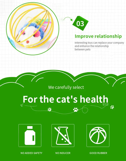 Cartoon Pet Cat Toy Stick Feather Rod Mouse Toy With Mini Bell Cat Catcher Teaser Interactive Cat Toy