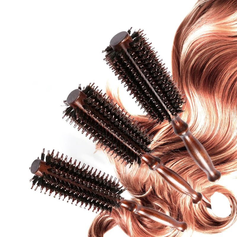 Wood Handle Round Rolling Brush Boar Bristle Nylon Hair Comb Anti Static Brush Straight Twill Hair Comb Hairdressing Tool