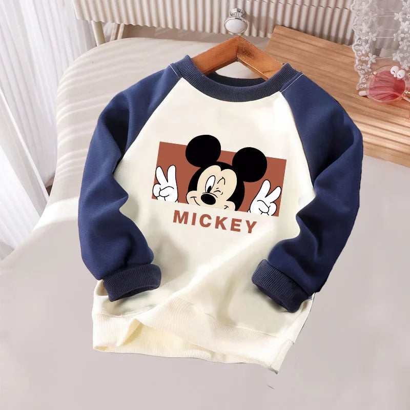 Spring Autumn Children O Neck Hoodies Sets Baby Girls Casual Sweatshirts Kids Spliced Long Sleeved Pullover Mickey Printed