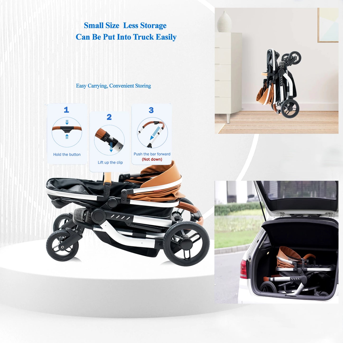 Baby Stroller High-Land scape Baby Carriage Adjust Position for Infant Toddler Portable Folding Pram Reversibale Stroller 2in1