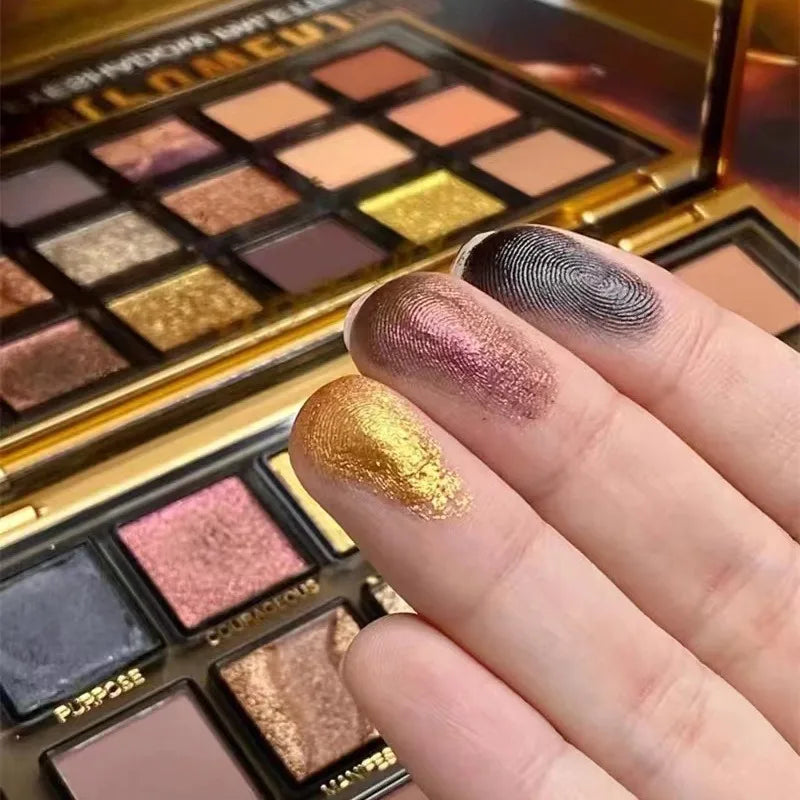 18 Color Golden Eye Shadow Palette Pearl Rose Gold Black Punk Style Matte & Glitter Eyeshadow Makeup Pearlescent Flow
