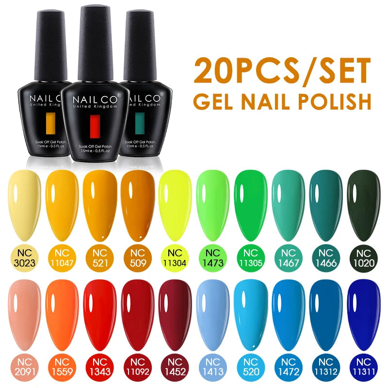 NAILCO 15ml 30/20/10pcs/Set UV Gel Nail Polish Semi Permanent Esmalte Vernis LED Gel Varnish Soak Off Nail Art All For Manicure