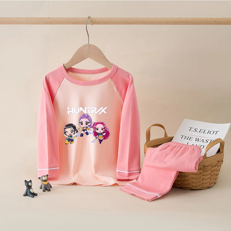 Kids' K-Pop HUNTRX Cotton Pajama Set: Long Sleeve Sleepwear for Girls & Boys