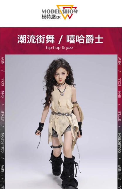Girls Hiphop Group Jazz Dance Performance Clothes Loose Short Sleeve Top Pants Street Dance Costumes Wear