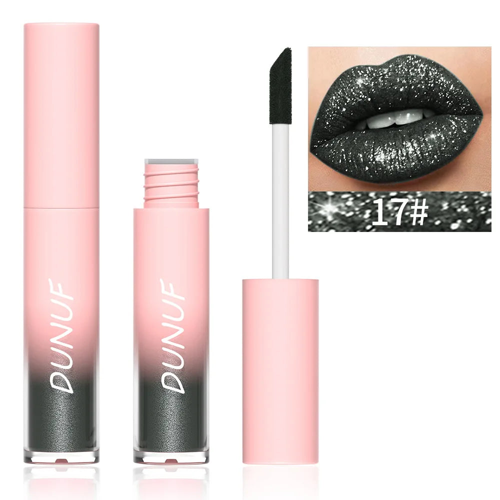18 Color Sexy Red Diamond Glitter Lip Gloss Metallic Waterproof Long Lasting Matte Shimmer Liquid Lipstick Women Makeup Cosmetic