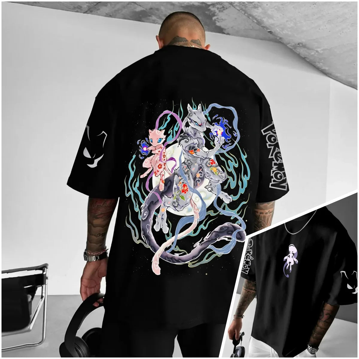 Bandai Pokémon World Harajuku Style Oversized Anime Print Adult Kids T-Shirts Summer Quick-dry Comfy Casual Light Plus Size