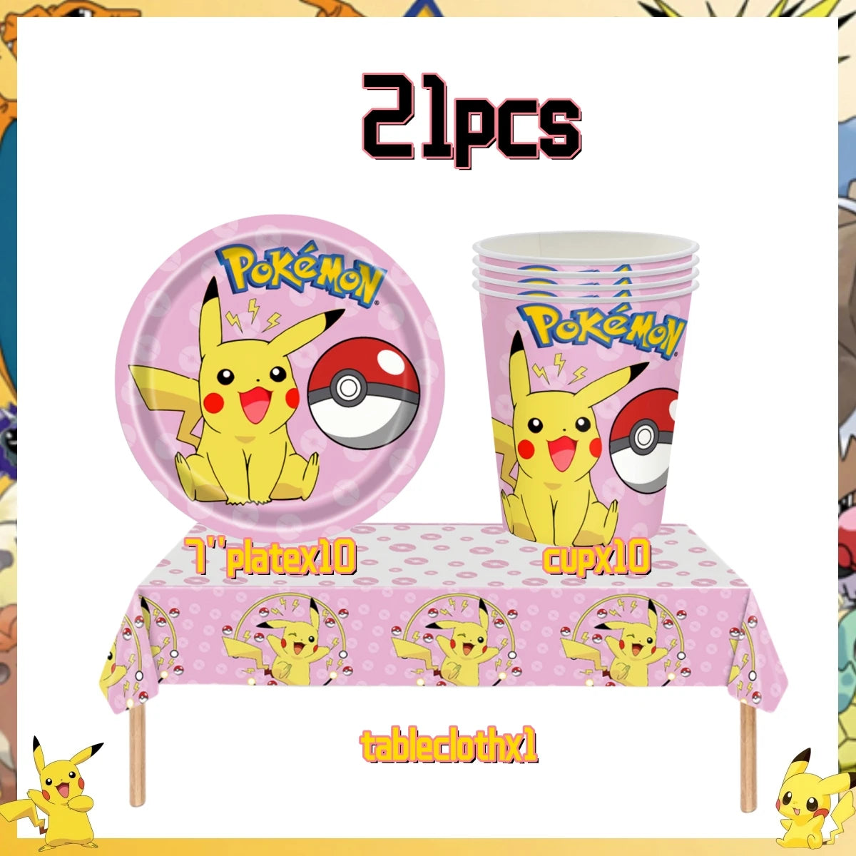 Pink Pokemon Birthday Party Decoration Disposable Tableware Set Pikachu Tablecloth Cup Plate Baby Shower Kids Diy Party Supplies