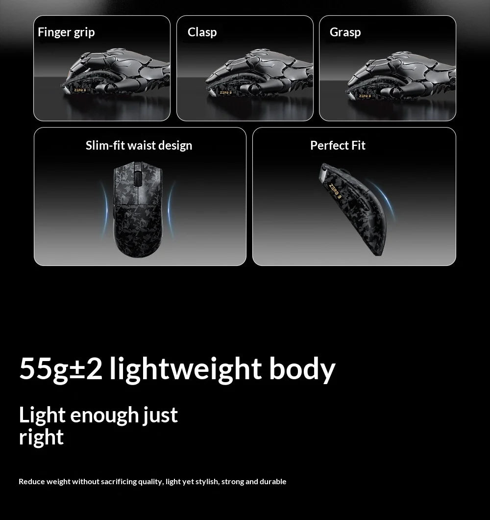 XINMENG ZERO 3 Gaming Mouse PAW3311/PAW3395/PAW3950 E-sport Sensor 1K/8K Polling Rate Carbon Fiber Case 500mAh Battery Wireless