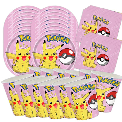 60pcs Pokemon Tableware Pikachu Birthday Decoration Disposable Cups Plates Napkins Happy Birthday Baby Shower Supplies Toys ﻿