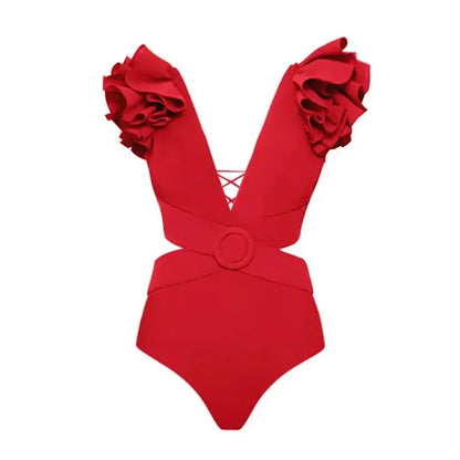 2024 Sexy Women's Swimsuit with Skirt One-Piece Swimwear Vintage Ruffle V Neck Cover Up Bikinis Set Beachwear Bathing Suit