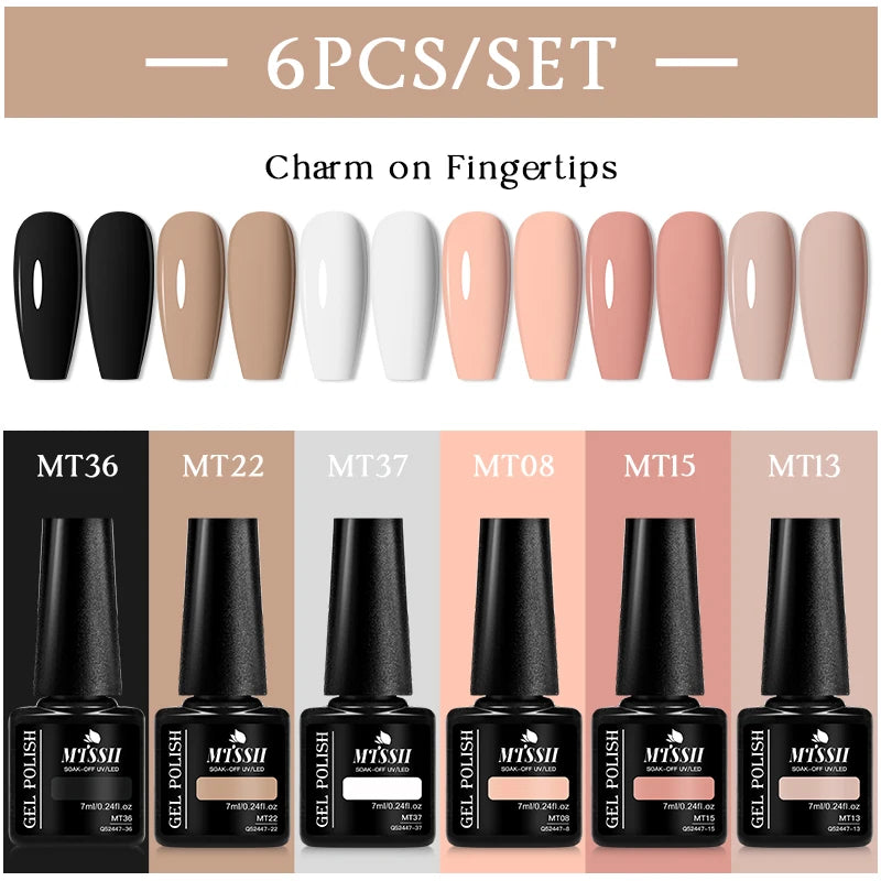 MTSSII 6Pcs/Set Colorful Gel Nail Polish Set for Nails Semi Permanent UV Gel LED Nail Art Varnish Kit for Manicure Nail Supplies