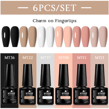 MTSSII 6Pcs/Set Colorful Gel Nail Polish Set for Nails Semi Permanent UV Gel LED Nail Art Varnish Kit for Manicure Nail Supplies
