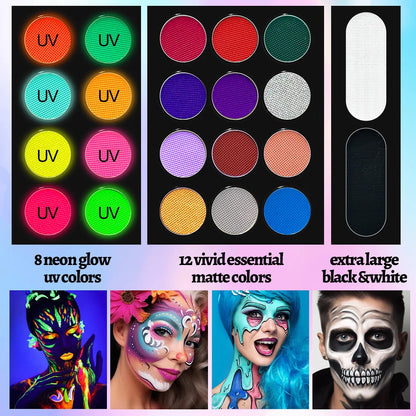 22 Color Face Body Painting Kit for Kids Adults,Face Paint Makeup Palette with Brush,Halloween Carnival Artist Cosplay Art Party