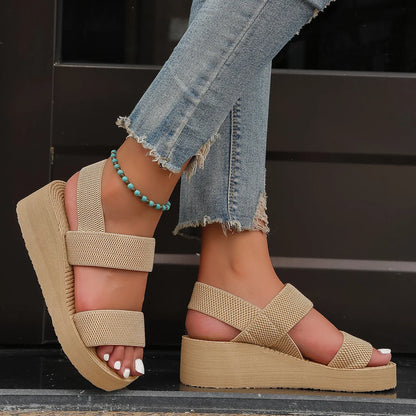Women's Light Weight Wedge Sandals Open Toe Platform Thick Soled Summer Casual Slingback Shoes with Back Strap Leisure Footwear