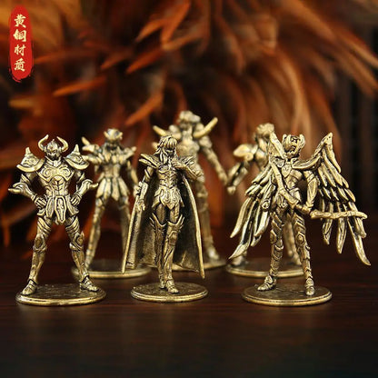 Golden Gold Saints Mini Figures Set Brass Style Anime Collectible Statues Luxury Desk Decor Gift for Anime Fans