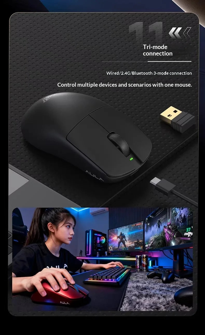 AULA X9 Max Ultra Gaming Mouse Wireless Tri Mode Lightweight Dual 8KHz 500mAh PAW3950 Ergonomic Esports Mouse Gaming Accessories