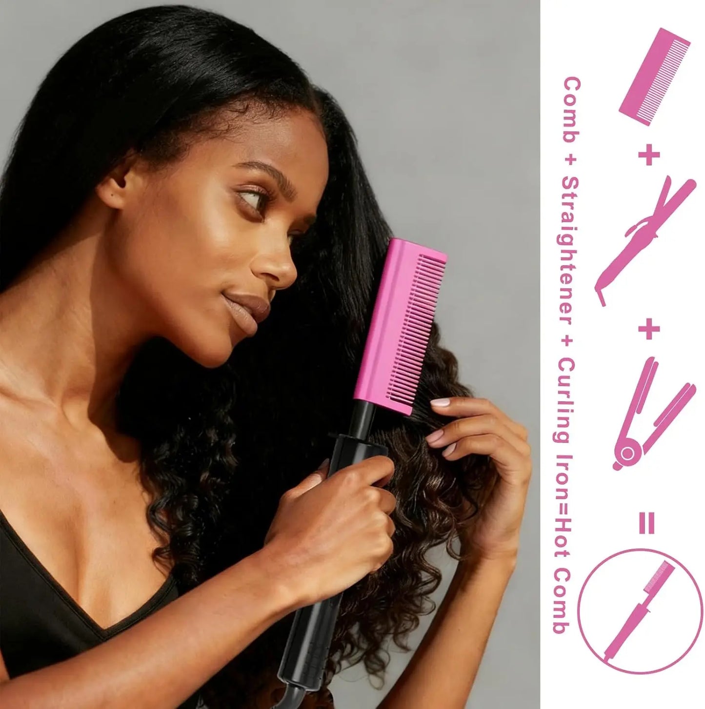 Dual Voltage Hot Comb, 450°F Ceramic Hot Comb for Wigs, Fast Heating Electric Pressing Comb for Natural Black Hair