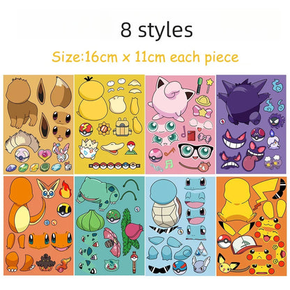 Pokemon DIY Puzzle Sticker Birthday Decoration Pikachu Make A Face Stickers Pokemon Sticker Kids Toys Boys Gifts Party Supplies