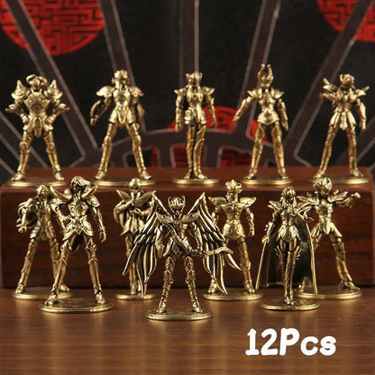 Golden Gold Saints Mini Figures Set Brass Style Anime Collectible Statues Luxury Desk Decor Gift for Anime Fans