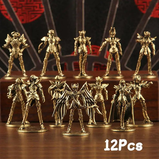 Golden Gold Saints Mini Figures Set Brass Style Anime Collectible Statues Luxury Desk Decor Gift for Anime Fans