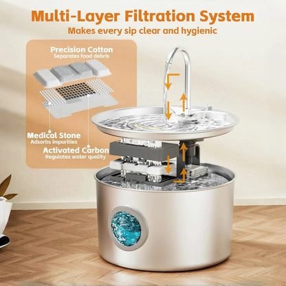 Stainless Steel Pets Water Fountain 108oz 🐱💧