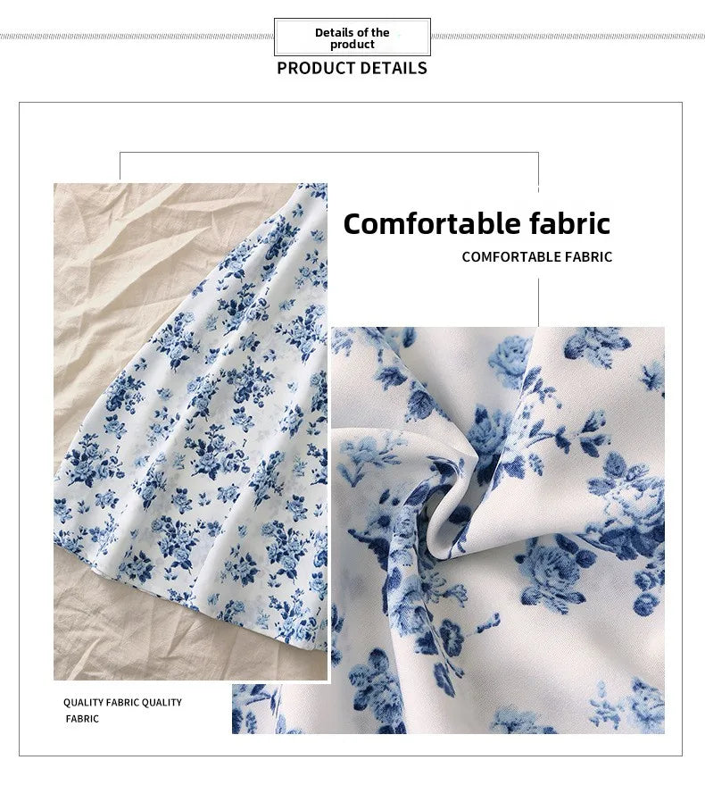 French Style Floral Summer Mini Dress: Sleeveless Camisole with Tie Straps