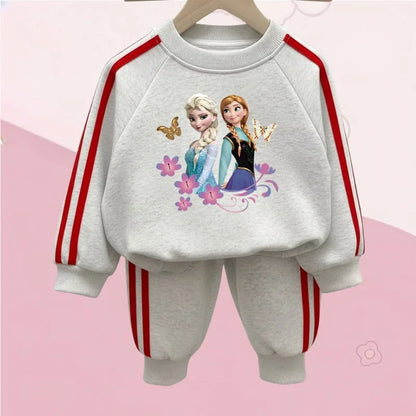 Girls' Frozen "Heart of Sisters" 2-Piece Jogger Set: Pullover Sweatshirt & Striped Pants