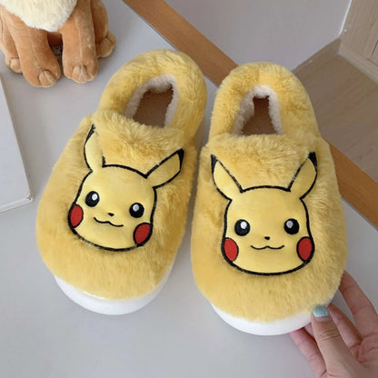 Pokémon Genuine Bulbasaur Indoor Fall and Winter Plus Velvet Warm Soft-soled Comfortable Cotton Slippers for Men and Women