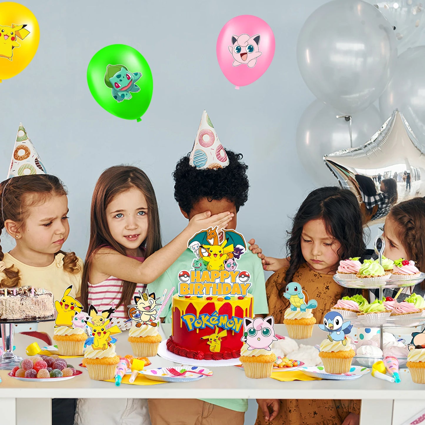 25 Pcs Pokemon Cake Toppers - Pokemon Cupcake Toppers & Large Pokemon Birthday Cake Topper for Pokemon Birthday Party Decoration
