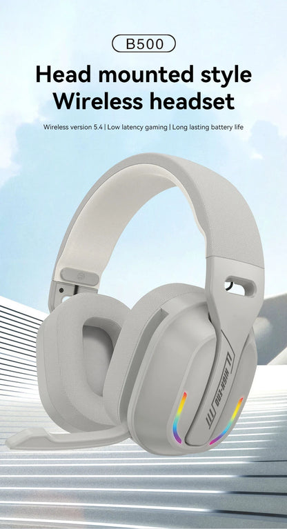 B500 RGB Bluetooth 5.4 Wireless Gaming Headset (Low Latency)