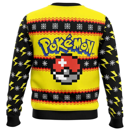 Bandai Pokemon Anime Peripheral Pikachu Adult Kids Ugly Christmas Crewneck Sweatshirt Soft Comfy Loose Plus Size Autumn Winter