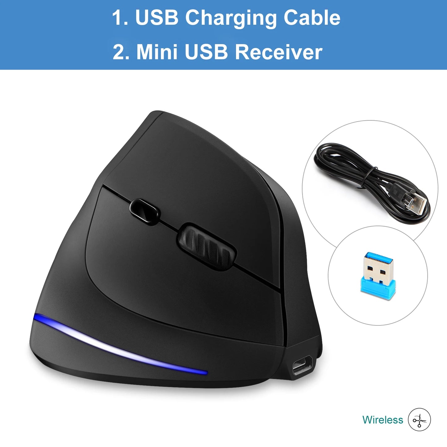 Lefon F35 Wireless Mouse Vertical Rechargeable Ergonomic Mouse 2400 DPI Optical Gaming Mice for Gamer Computer Laptop PC Mac IOS