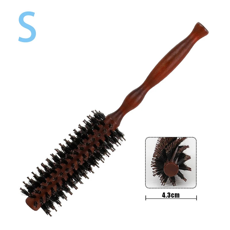 Wood Handle Round Rolling Brush Boar Bristle Nylon Hair Comb Anti Static Brush Straight Twill Hair Comb Hairdressing Tool