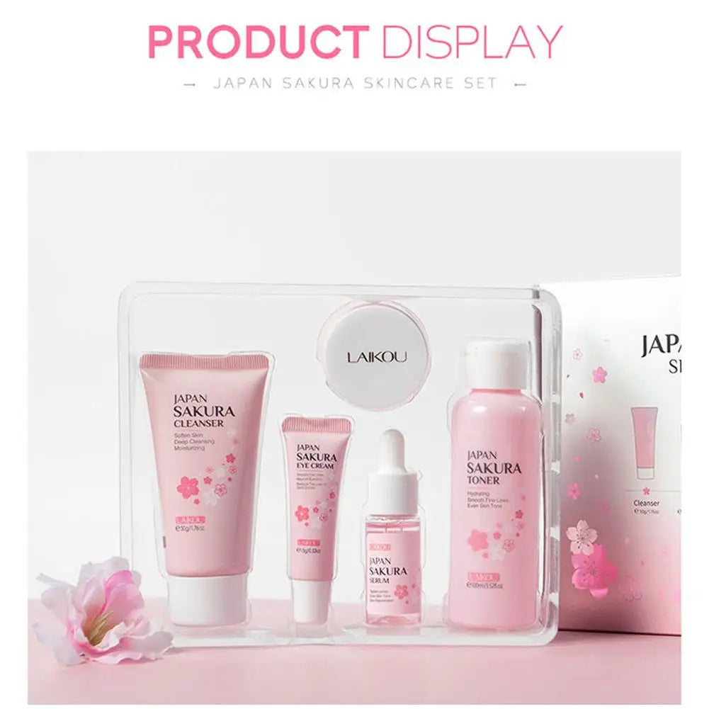 LAIKOU Japan Sakura Skin Care Set: 5-Piece Hydrating & Brightening Kit
