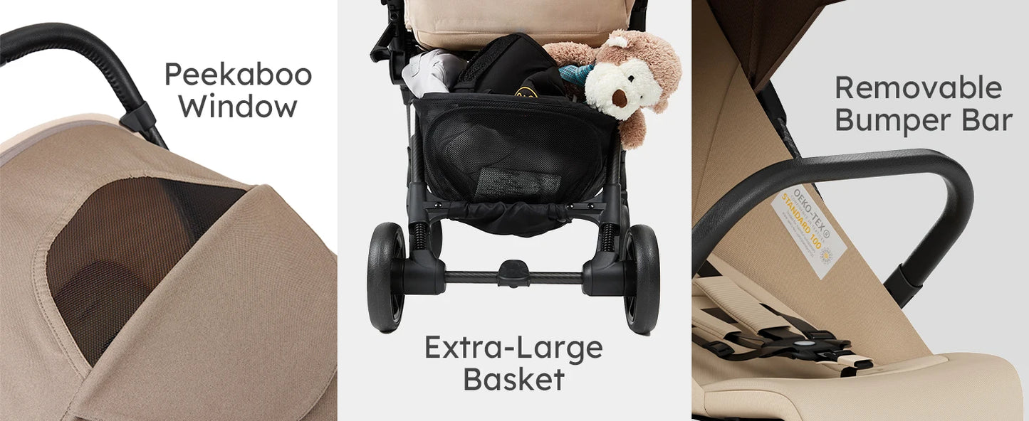 MAMAZING Ultra Air X Lightweight Travel Stroller 9.9lbs Carbon Fiber with UPF50+ Waterproof Fabric (BROWN)
