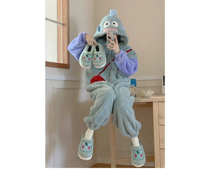 Pokémon Genuine Bulbasaur Indoor Fall and Winter Plus Velvet Warm Soft-soled Comfortable Cotton Slippers for Men and Women