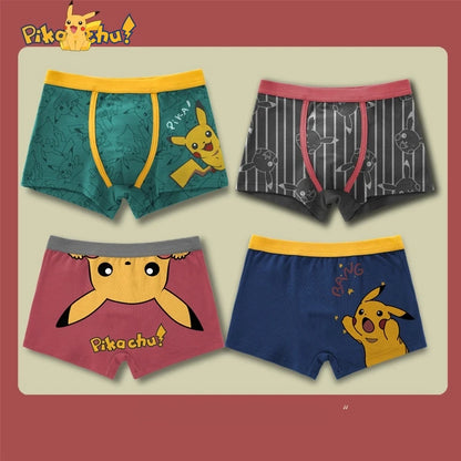 4-Piece Set Pikachu Boys' Underwear Pure Cotton Children'S Flat Corner Pants Summer Thin Spring Cartoon Cute Shorts