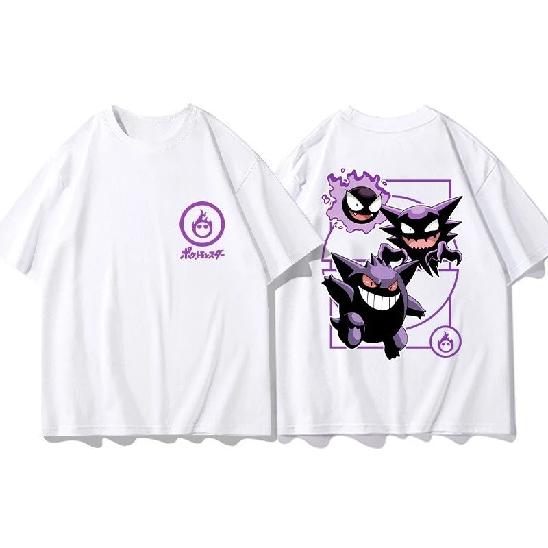 Pokémon Joint Peripheral Products Short Sleeve T-Shirt Gengar Psyduck Mewtwo Printed Men's Boys and Girls Summer New Fashion Top